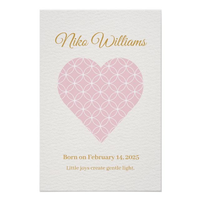 Personalized Baby Name Poster – Pink Shippo Heart (Front)