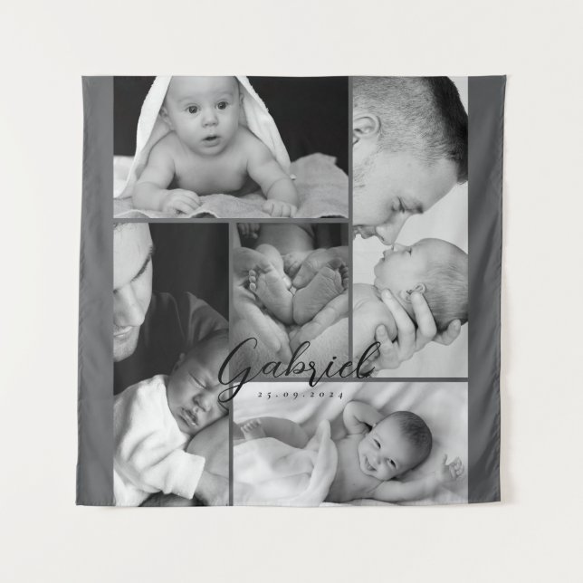 Personalized Baby Photo Blanket Collage Tapestry (Front)