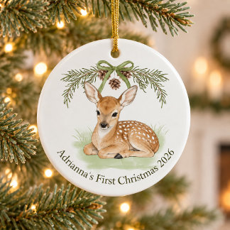 Personalized Baby’s First Christmas 2026 Woodland Ceramic Tree Decoration