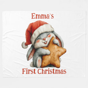 Personalized Baby’s First Christmas Bunny Fleece Blanket