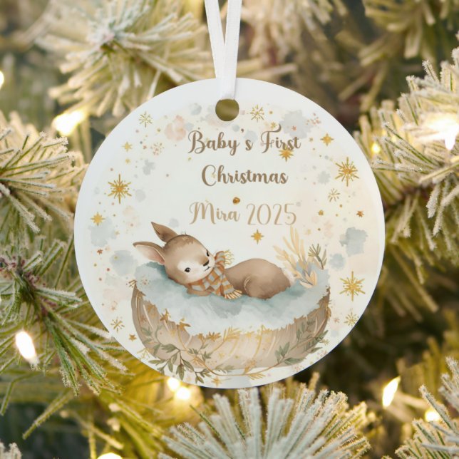 Personalized Baby’s First Christmas Keepsake Metal Tree Decoration (Insitu)