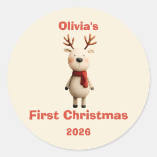 Personalized Baby’s First Christmas Ornament Classic Round Sticker