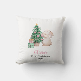 Personalized Baby’s First Christmas rabbit theme Cushion