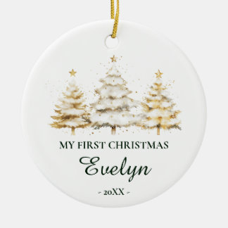 Personalized Baby’s First Christmas, White Ceramic Tree Decoration
