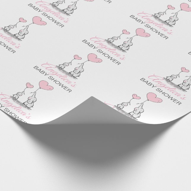 Personalized BABY SHOWER Pink Elephant GIRL Wrapping Paper (Corner)