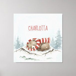 Personalized Baby Wall Art, Sleeping Bear Nursery  Canvas Print
