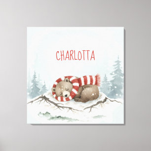 Personalized Baby Wall Art, Sleeping Bear Nursery Canvas Print