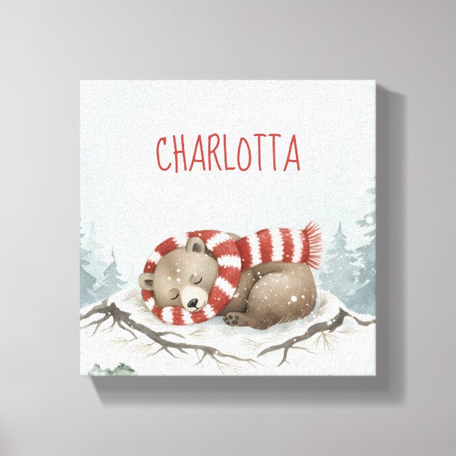 Personalized Baby Wall Art, Sleeping Bear Nursery  Canvas Print (Front)