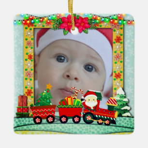 Personalized Baby's First Christmas Photo Train  Ceramic Ornament