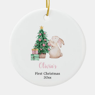 Personalized Baby's First Christmas rabbit Ceramic Tree Decoration