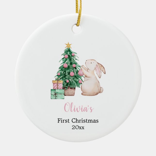  Personalized Baby's First Christmas rabbit  Ceramic Tree Decoration (Front)
