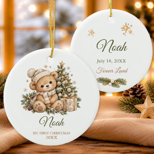 Personalized Baby's First Christmas Teddy Bear Ceramic Tree Decoration