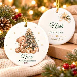 Personalized Baby's First Christmas Teddy Bear Ceramic Tree Decoration