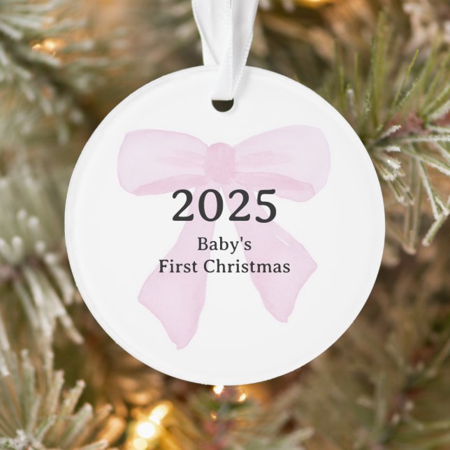 Personalized Baby's First Christmas YEAR Pink Bows Ornament (Tree)