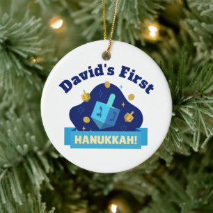 Personalized “Baby's First Hanukkah” with Dreidel Ceramic Tree Decoration