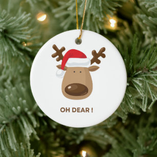 Personalized back note Oh Dear Reindeer Pun  Ceramic Tree Decoration