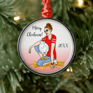 Personalized  Back Yard Chicken Hobbyist Christmas Metal Tree Decoration