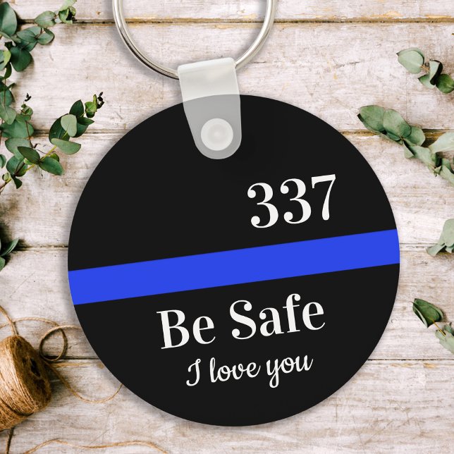 Personalized Badge Number Thin Blue Line Police Key Ring (Creator Uploaded)