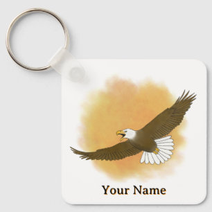 Personalized Bald Eagle Orange Background Key Ring