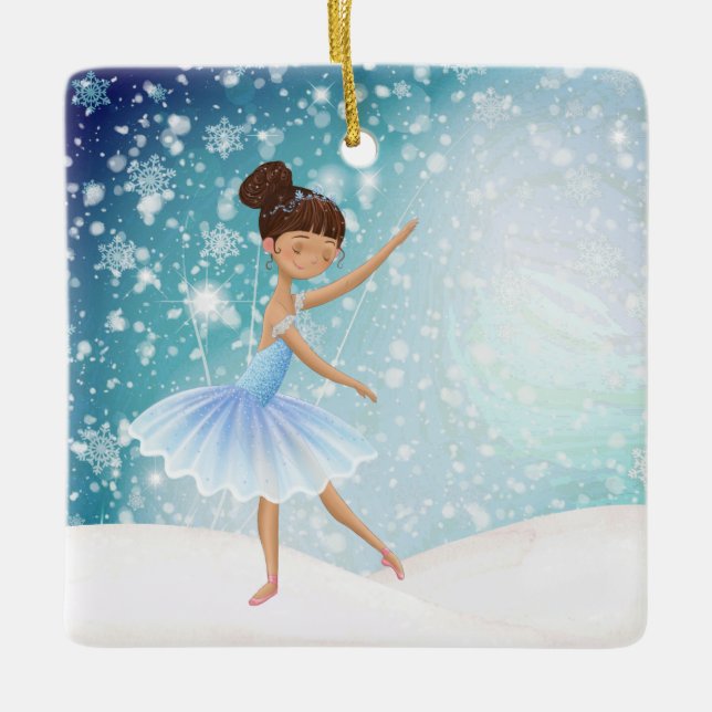 Personalized Ballerina Winter Snow Holiday Ballet Ceramic Ornament (Front)