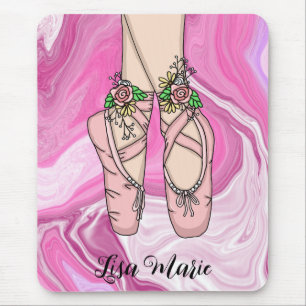 Personalized Ballet Slippers Pink and White Marble Mouse Mat