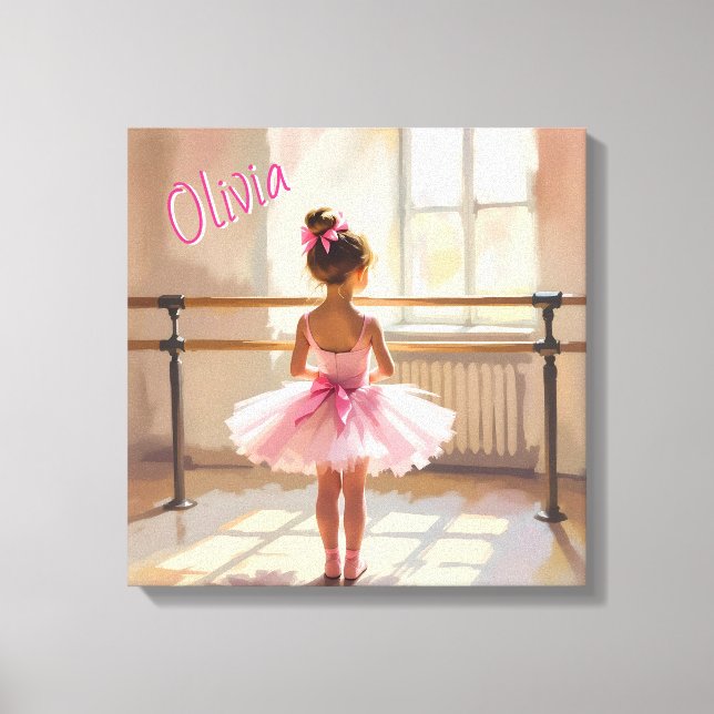 Personalized Ballet themed Ballerina in Pink Canvas Print (Front)