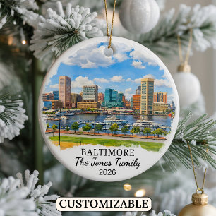 Personalized Baltimore Ornament, Custom Maryland Ceramic Tree Decoration