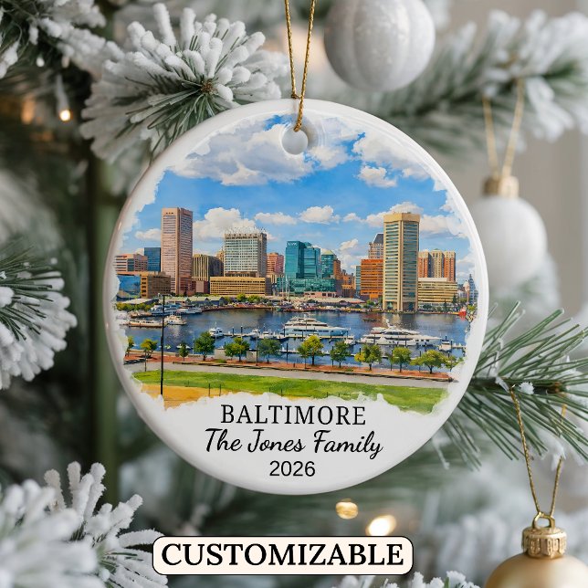 Personalized Baltimore Ornament, Custom Maryland Ceramic Tree Decoration (Creator Uploaded)
