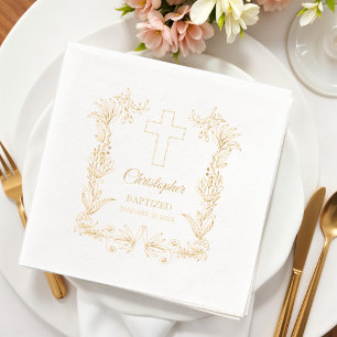 Personalized Baptism Floral Cross Foil Napkins