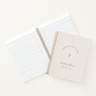 Personalized Baptism Gift Cross Beige Notebook