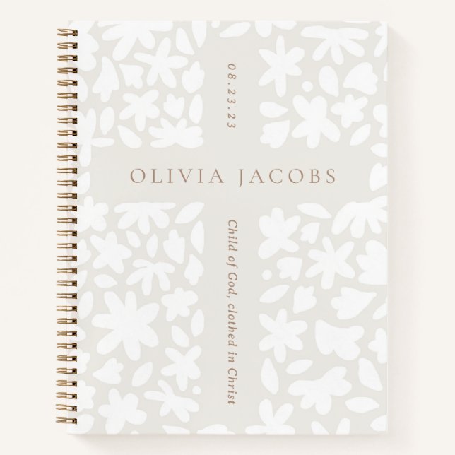 Personalized Baptism Gift Floral Cross Notebook (Front)