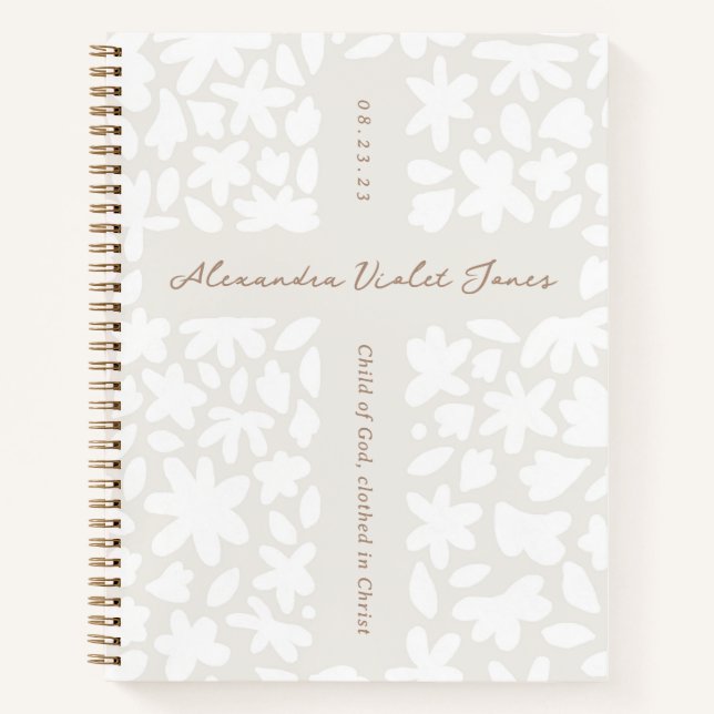 Personalized Baptism Gift Floral Cross Notebook (Front)