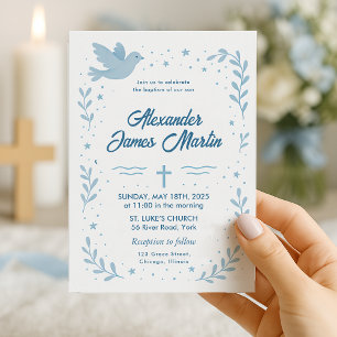 Personalized Baptism Invitation with Dove and Star