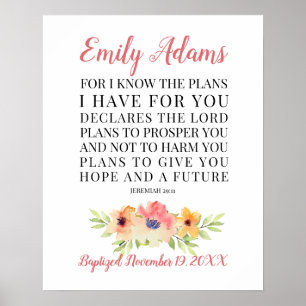 Personalized Baptism Printable, Jeremiah 29:11 Poster