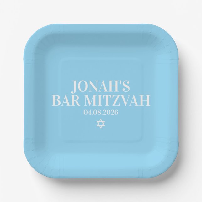 Personalized Bar Mitzvah Paper Plate (Front)