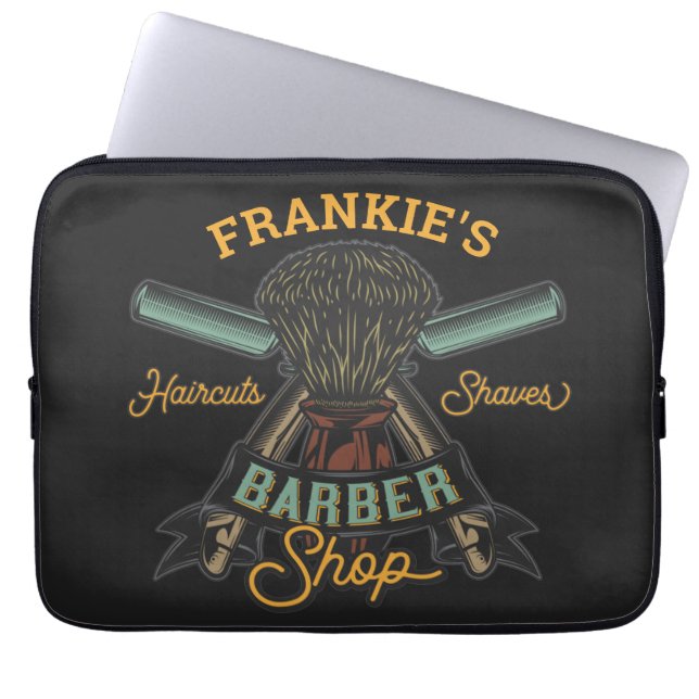 Personalized Barber Shop Retro Haircuts Shaves  Laptop Sleeve (Front)