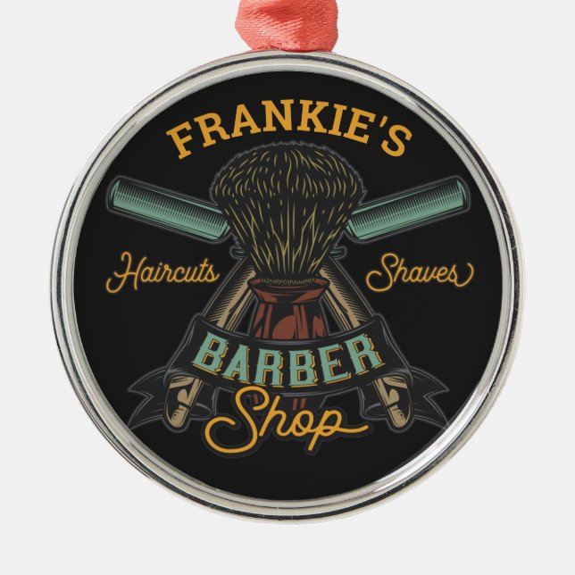 Personalized Barber Shop Retro Haircuts Shaves  Metal Tree Decoration (Front)