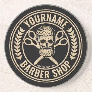 Personalized Barber Shop Skull Rockabilly Salon   Coaster