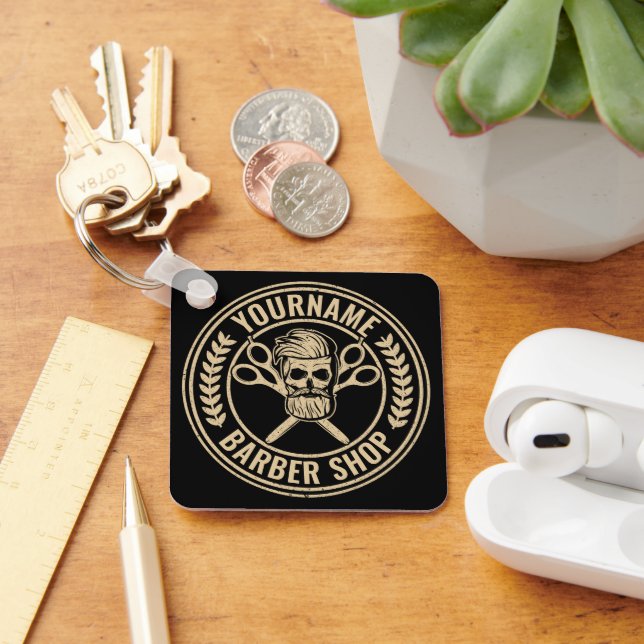 Personalized Barber Shop Skull Rockabilly Salon  Key Ring (Desk)