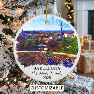 Personalized Barcelona Ornament, Spain Ceramic Tree Decoration