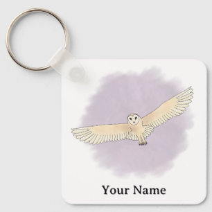 Personalized Barn Owl Purple Background Key Ring