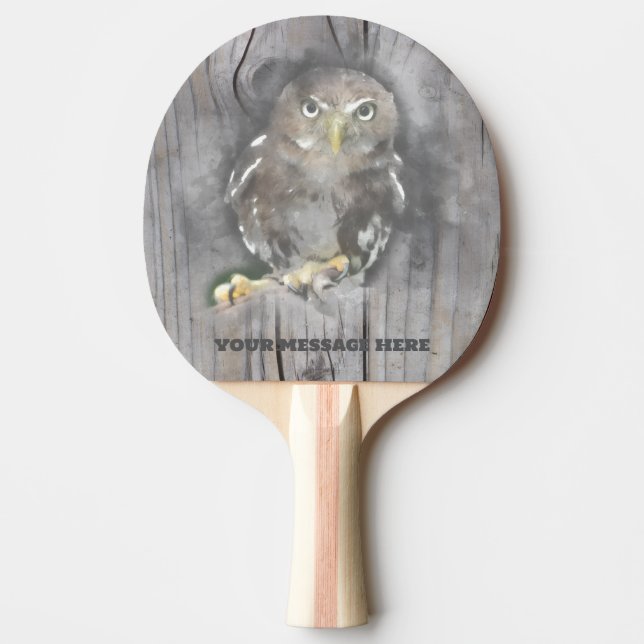 Personalized Barn Wood Owl Rustic Farm Natural  Ping Pong Paddle (Front)