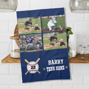 Personalized Baseball 4 Photo Collage Name Team Tea Towel