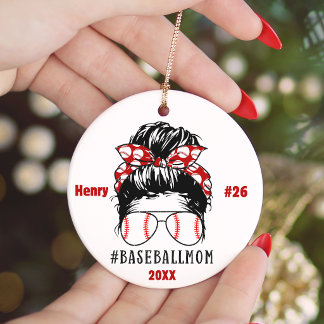 Personalized Baseball Mom Player Name Jersey Gift Ceramic Tree Decoration