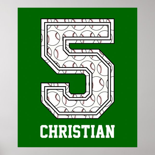 Personalized Baseball Number 5 Poster (Front)