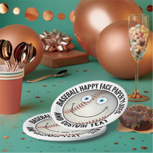 Personalized Baseball Party BLUE EYES Happy Face Paper Plate
