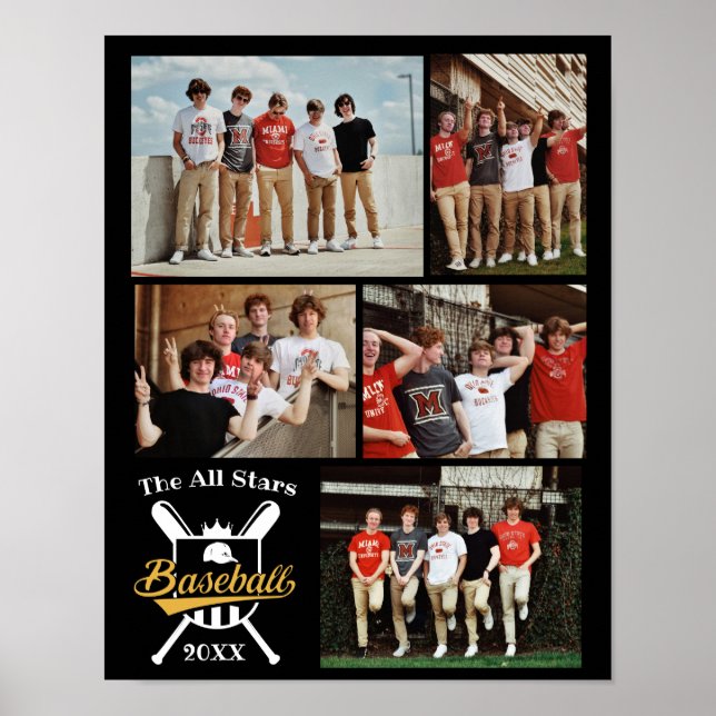 Personalized baseball Photo Collage Name Team # Poster (Front)