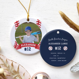 Personalized Baseball Photo & Player Stats Ceramic Tree Decoration