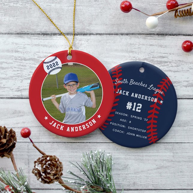 Personalized Baseball Photo & Player Stats Ceramic Tree Decoration (Creator Uploaded)