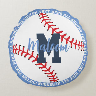 Personalized Baseball Sports Kids Blue Round Cushion